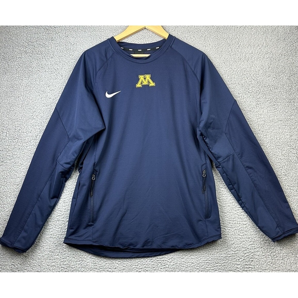 Minnesota Gophers Nike Hybrid BP Crew Pullover Therma Mens Large Blue Lined